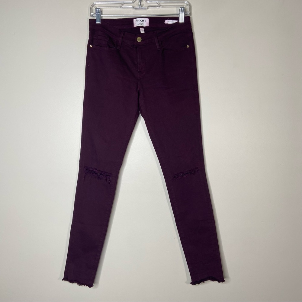 Frame Denim Le Skinny De Jeanne Raw Hem Skinny Jeans in Mahogany Rips 27